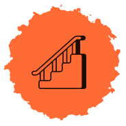 Icône représentant un escalier en bois sur fond orange.