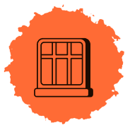 Icône représentant une fenêtre ou châssis sur fond orange.