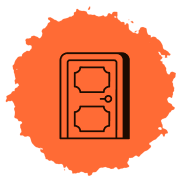 Icône représentant une porte intérieure en bois sur fond orange.
